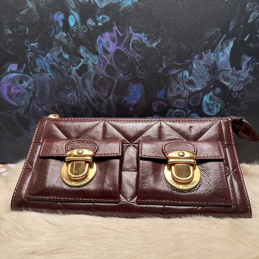 Marc Jacobs Brown Leather Zip Clutch